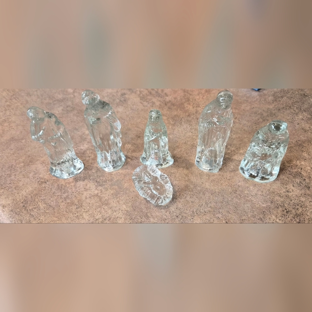 Clear Glass Nativity Figurines Set - 6 Pieces